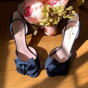 Kate spade size 6 B satin heels navy open toed